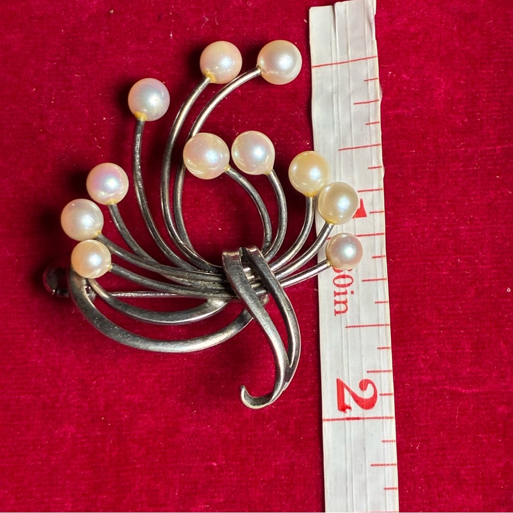 Vintage Japanese Akoya Pearl Sterling Silver Spray Brooch Pin - Picture 4 of 6